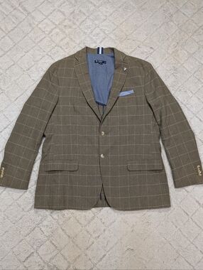Daniel Cremieux Jacket Mens XL Green Windowpane Blazer Linen Blend Unstructured